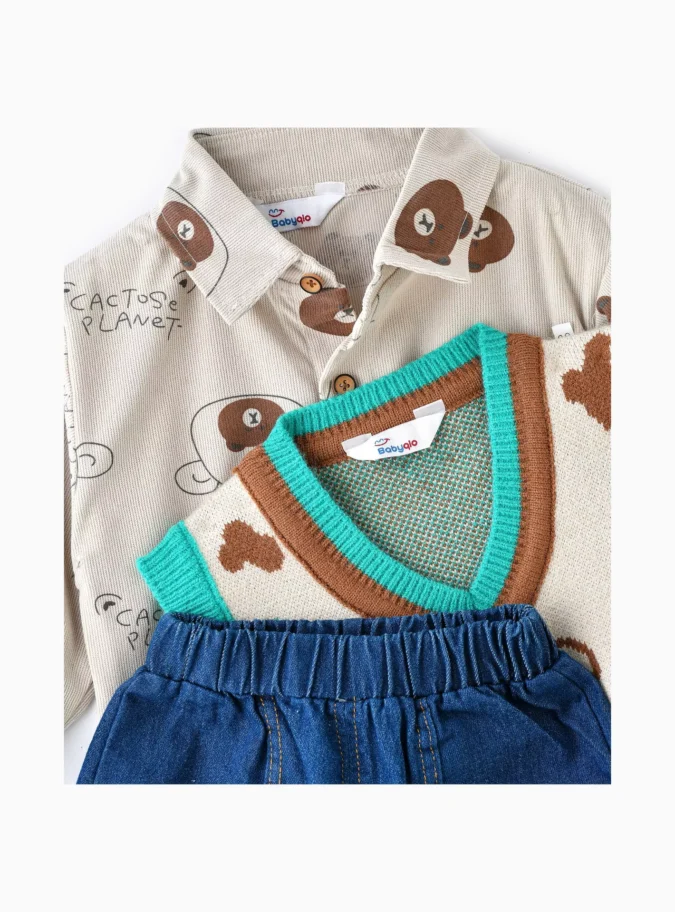 Babyqlo 3-Piece Printed Long Sleeves Shirt, Sweater with Jeans-3