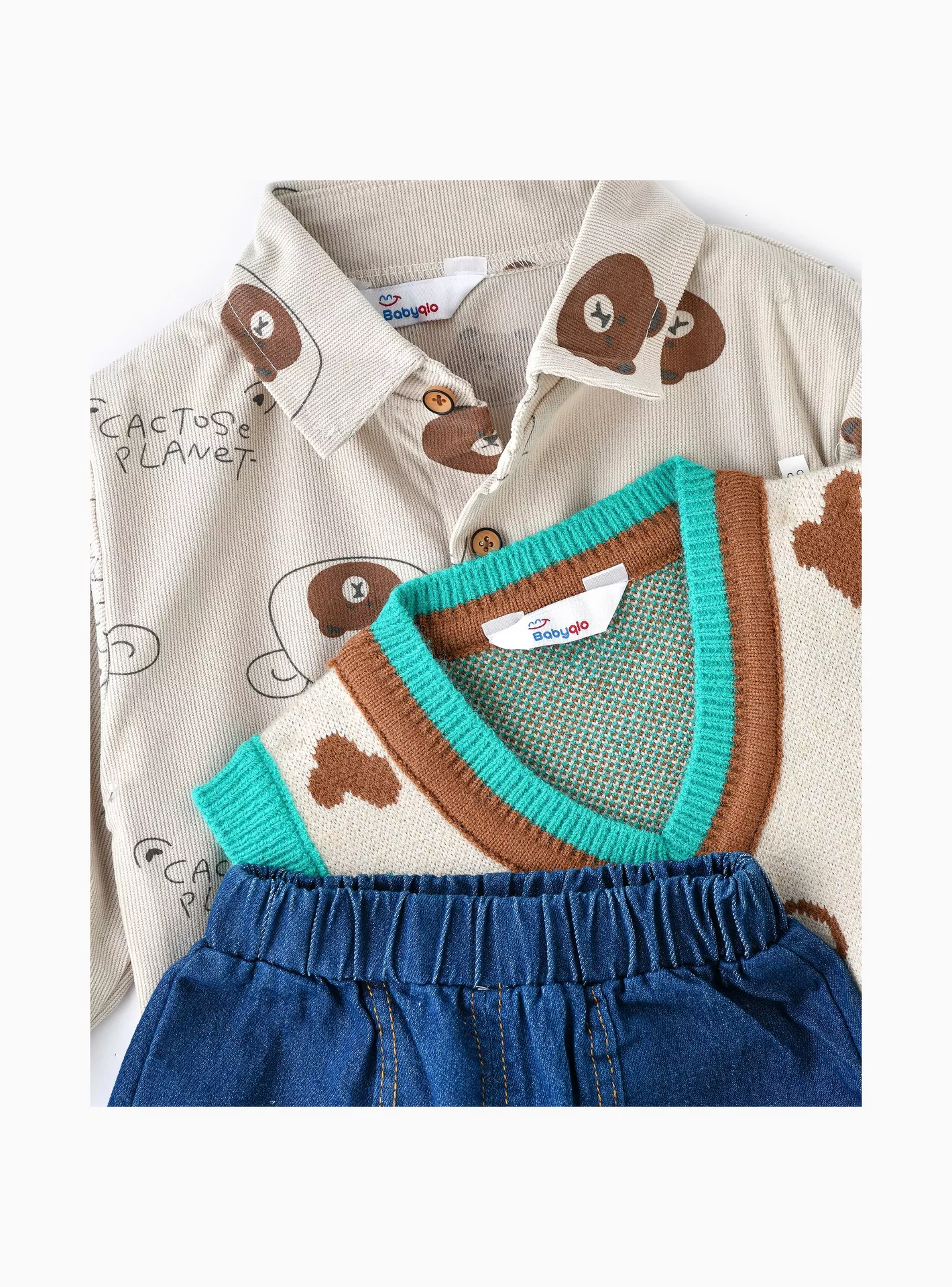 Babyqlo 3-Piece Printed Long Sleeves Shirt, Sweater with Jeans-3