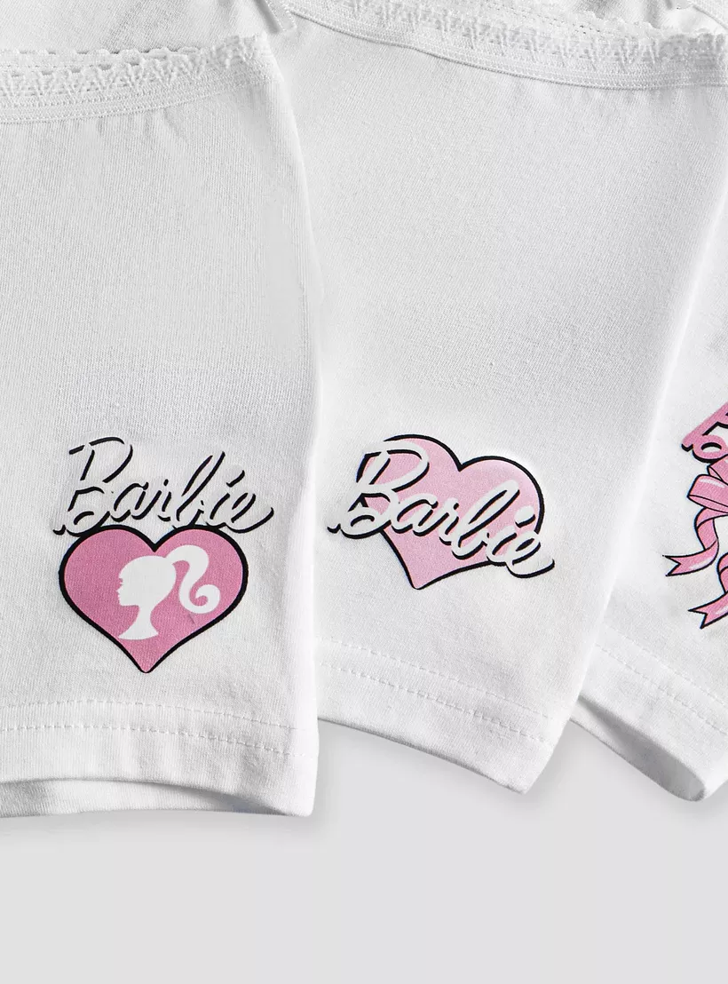 Barbie Print Briefs with Elasticated Waistband - Set of 3-4