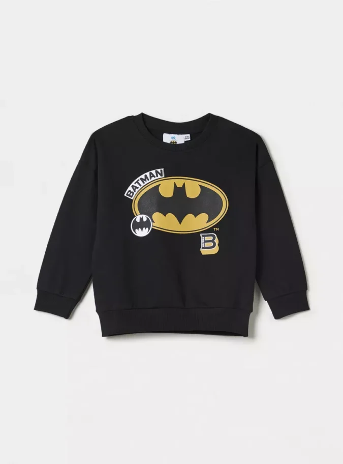Batman Print Sweatshirt with Long Sleeves-1