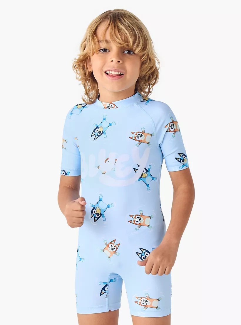 Bluey All-Over Print Swimsuit with Zip Closure and Raglan Sleeves-2