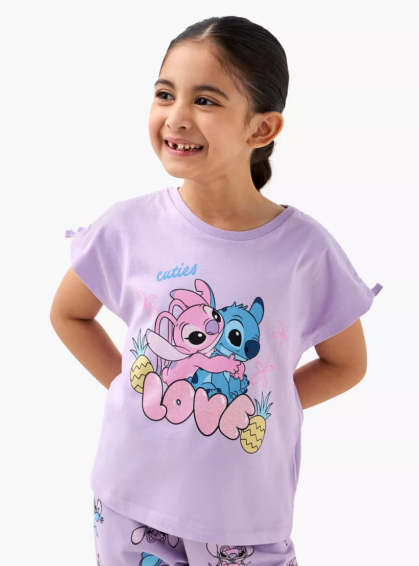 Disney Angel and Stitch Print T-shirt and Pyjama Set-2