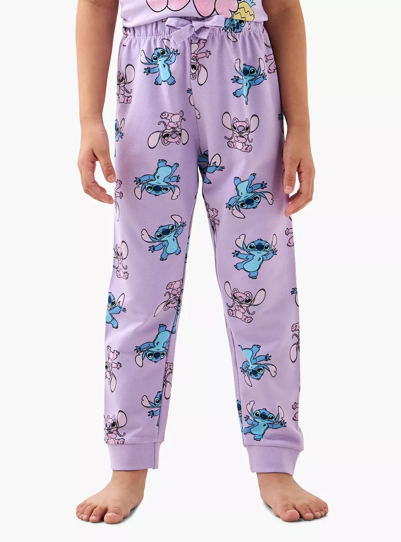 Disney Angel and Stitch Print T-shirt and Pyjama Set-3