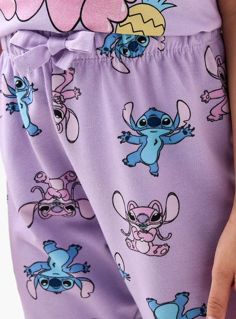 Disney Angel and Stitch Print T-shirt and Pyjama Set-4