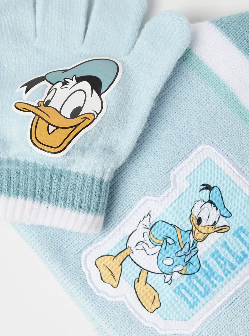Disney Donald Duck Print Beanie Cap with Gloves-4