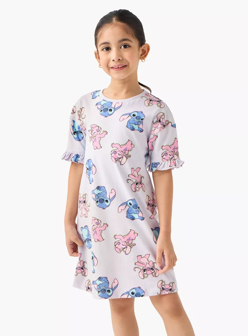 Disney Lilo and Stitch Print Night Dress with Round Neck - Set of 2-3
