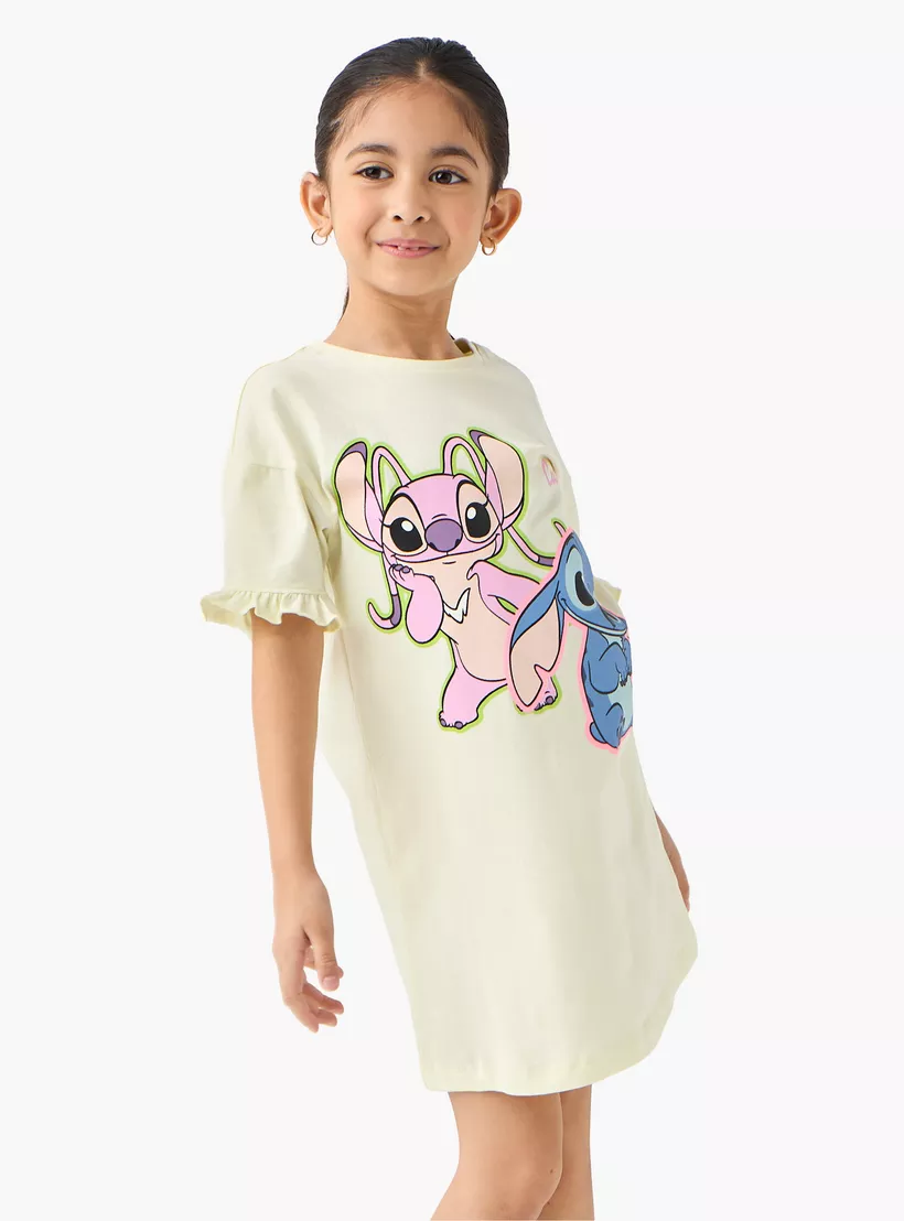 Disney Lilo and Stitch Print Night Dress with Round Neck - Set of 2-4