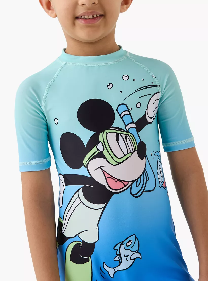 Disney Mickey Mouse Print Swimsuit with Short Sleeves-3