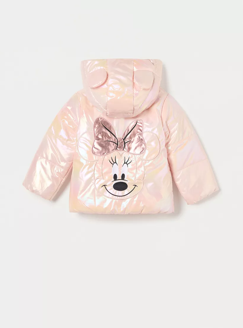 Disney Minnie Mouse Print Quilted Zip Through Hooded Jacket with Ear Applique-2