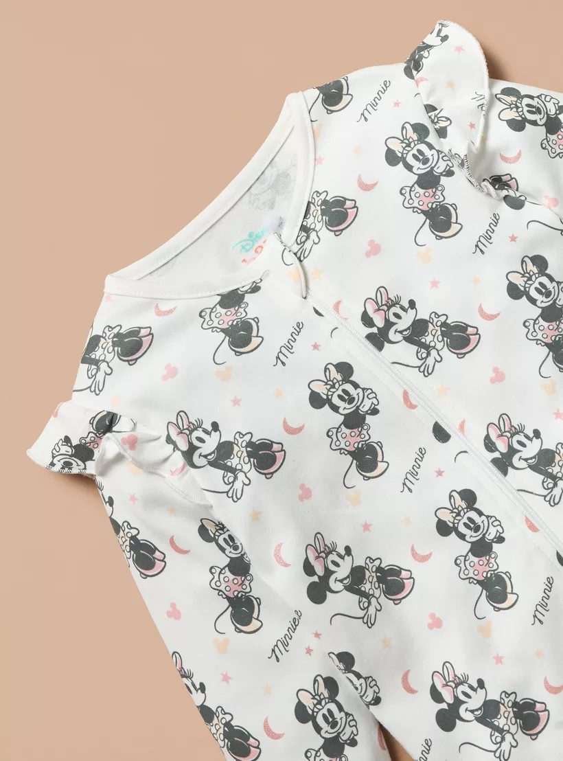 Disney Minnie Mouse Print Sleepsuit with Ruffle Detail and Zip Closure-3