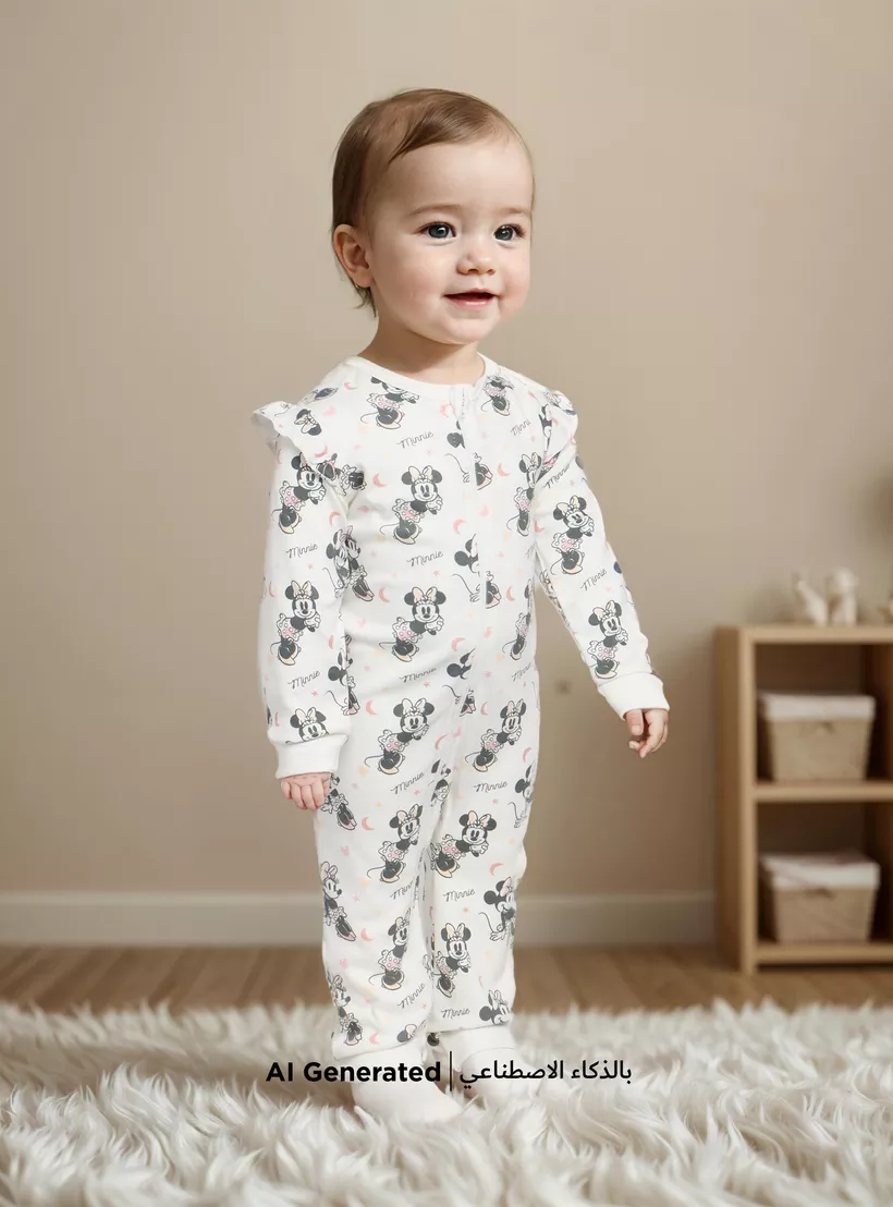 Disney Minnie Mouse Print Sleepsuit with Ruffle Detail and Zip Closure-4
