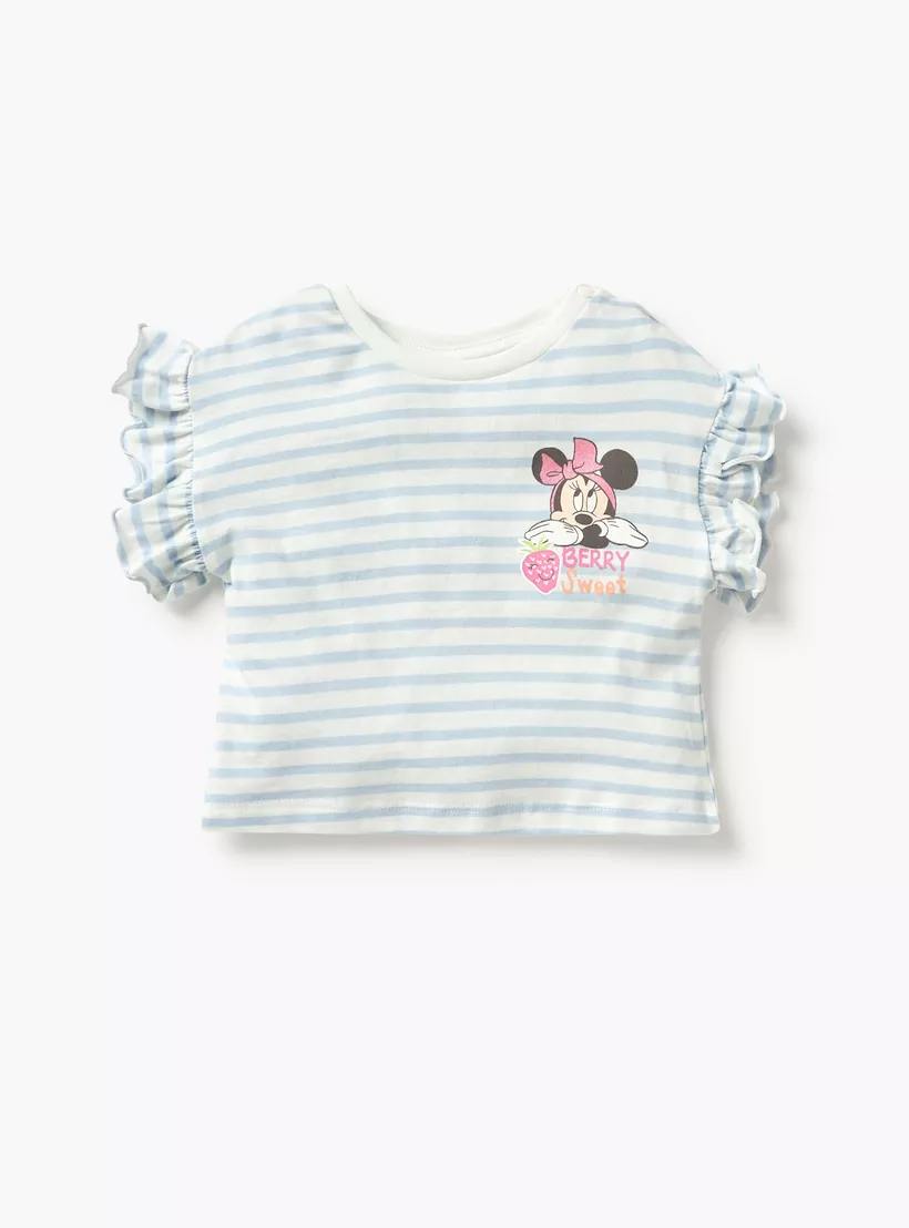 Disney Minnie Mouse Print T-shirt with Frill Sleeves- Set of 2-2