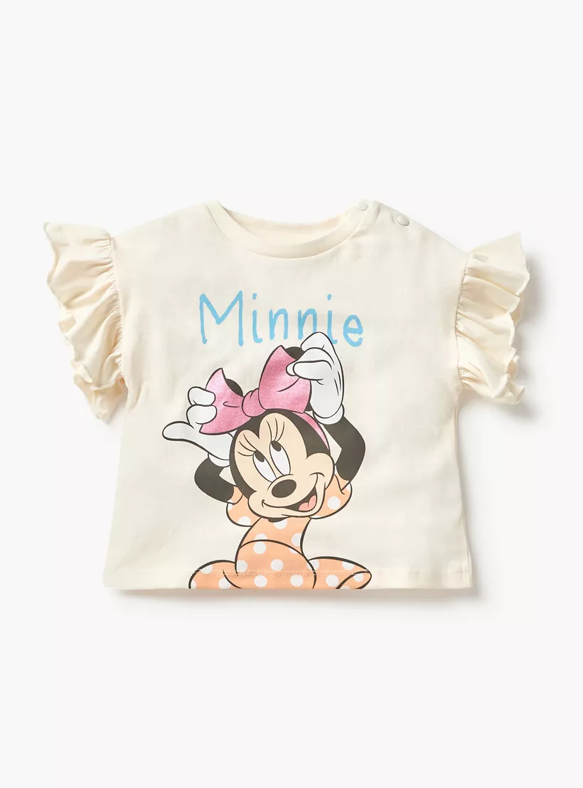 Disney Minnie Mouse Print T-shirt with Frill Sleeves- Set of 2-3