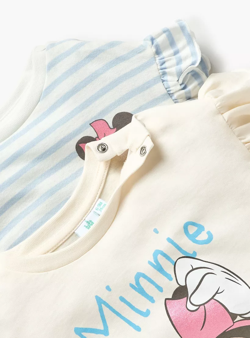 Disney Minnie Mouse Print T-shirt with Frill Sleeves- Set of 2-4