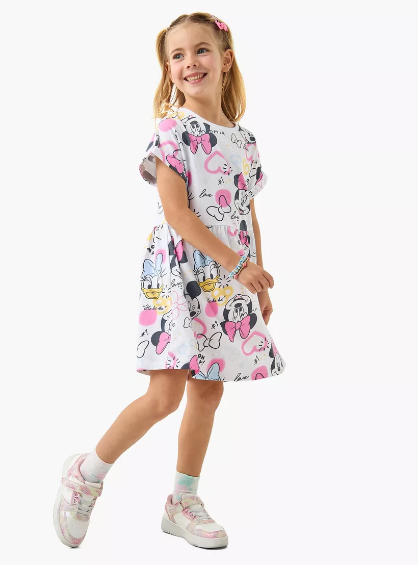 Disney Minnie Mouse and Daisy Duck Print Dress with Short Sleeves-2