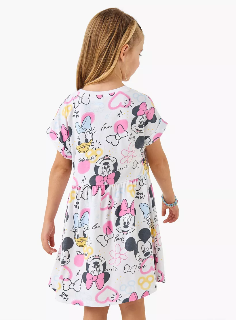 Disney Minnie Mouse and Daisy Duck Print Dress with Short Sleeves-3