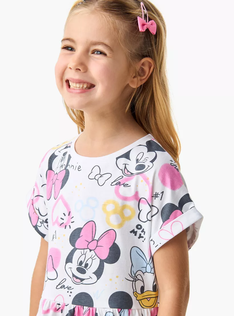 Disney Minnie Mouse and Daisy Duck Print Dress with Short Sleeves-4