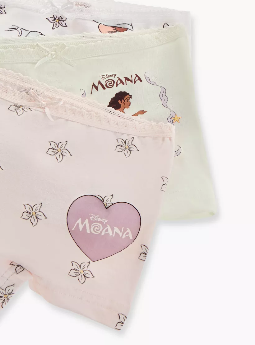 Disney Moana Print Boxer Briefs with Bow Detail - Set of 3-5