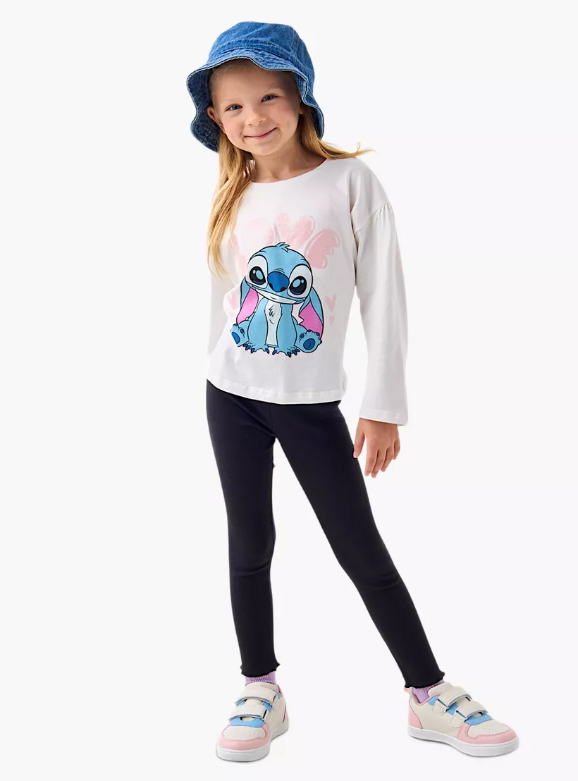 Disney Stitch Print T-shirt with Long Sleeves-2