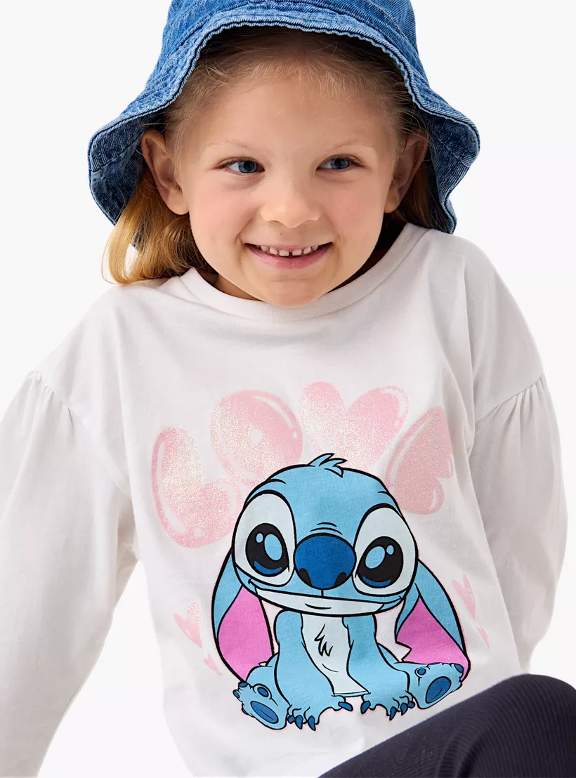 Disney Stitch Print T-shirt with Long Sleeves-4