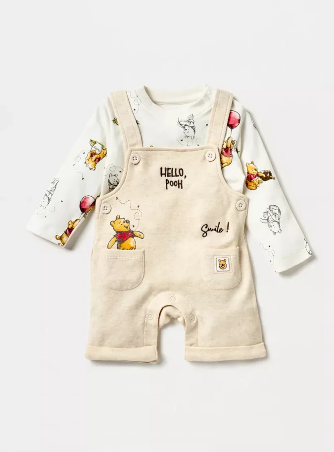 Disney Winnie The Pooh Print T-shirt and Dungaree Set-1