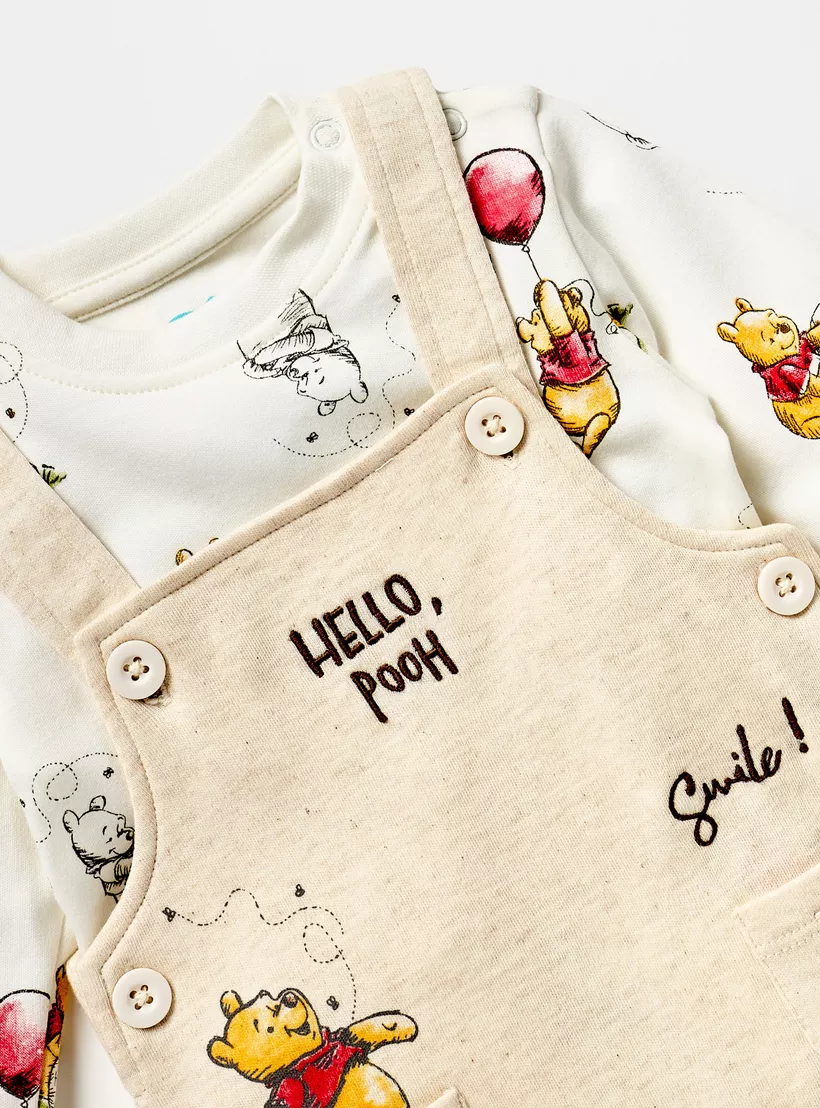 Disney Winnie The Pooh Print T-shirt and Dungaree Set-4