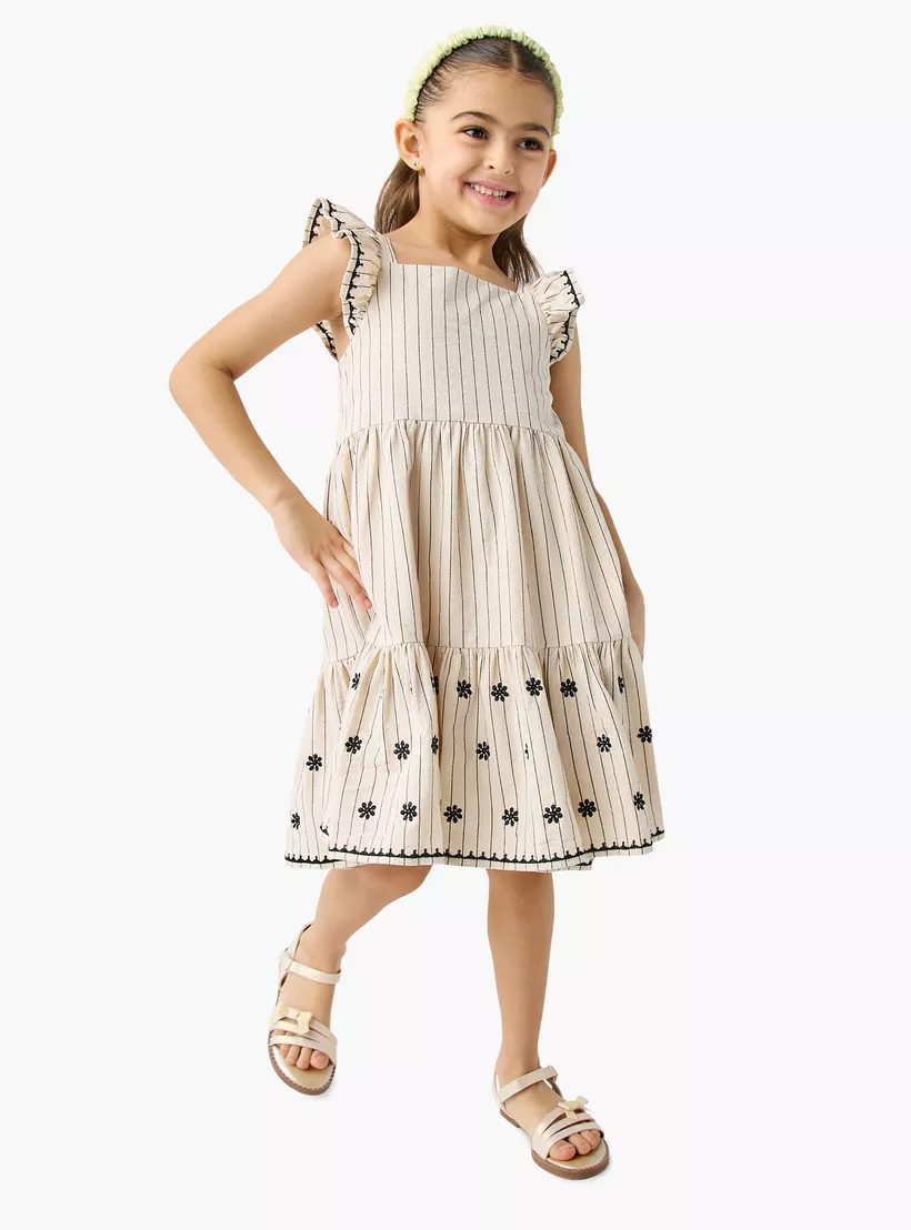 Eligo Embroidered Dress with Ruffle Sleeves and Flounce Hem-2