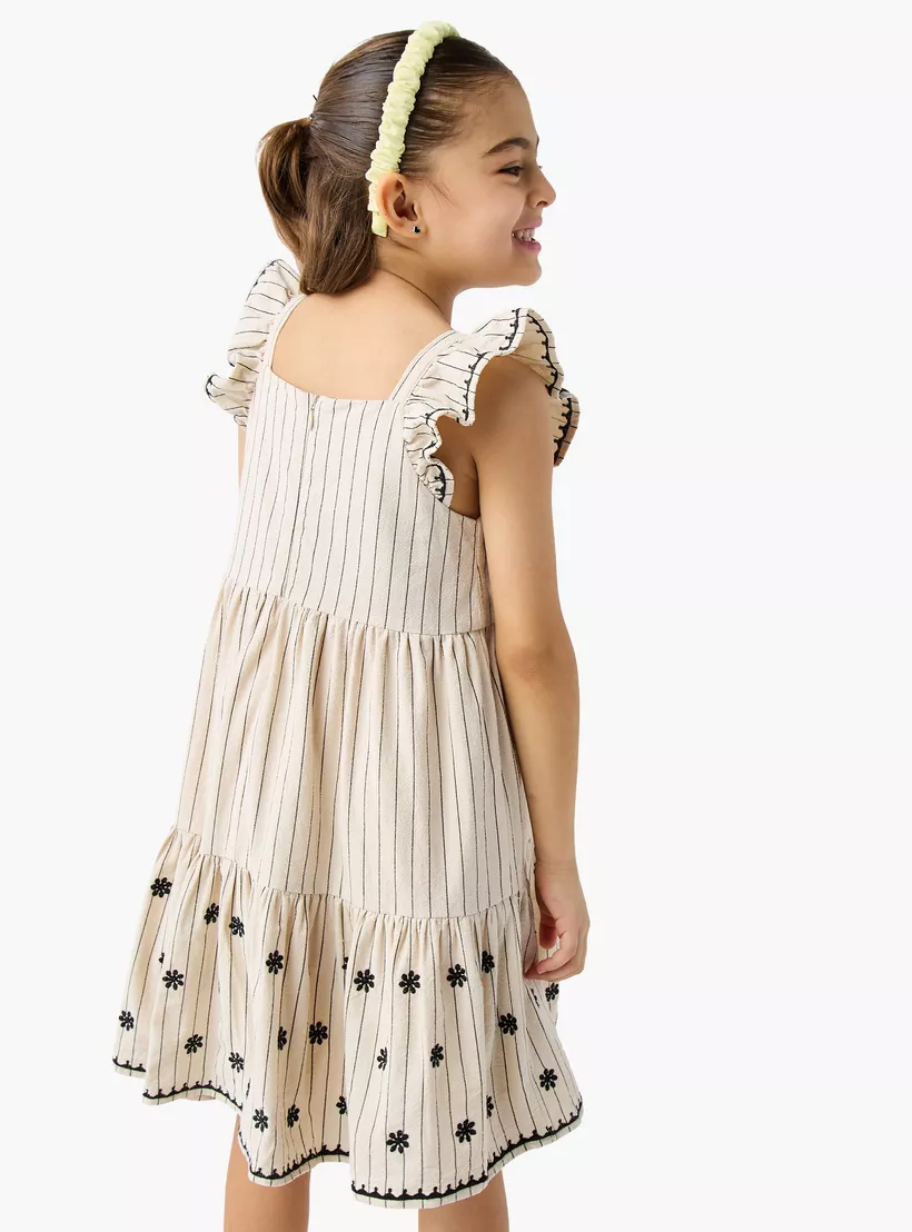 Eligo Embroidered Dress with Ruffle Sleeves and Flounce Hem-3