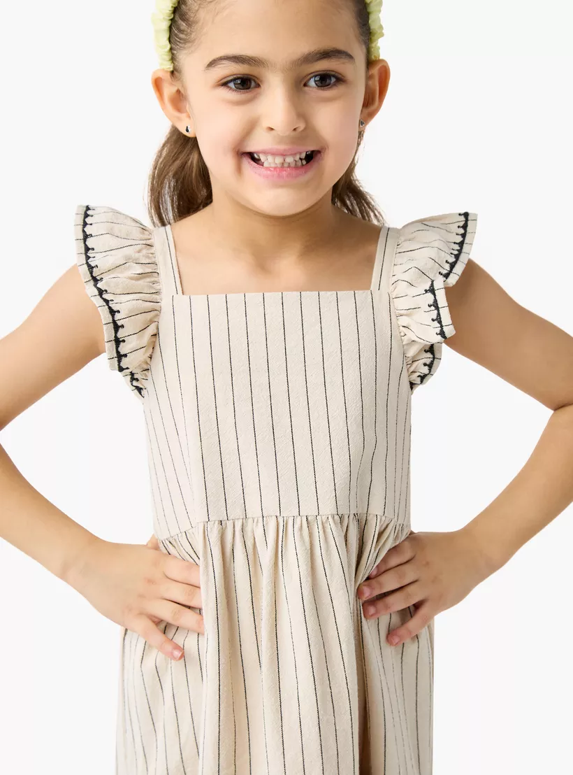 Eligo Embroidered Dress with Ruffle Sleeves and Flounce Hem-4