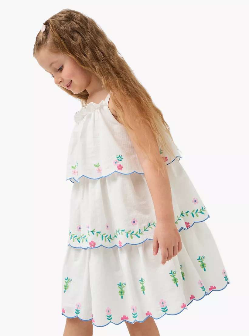 Eligo Floral Embroidered Sleeveless Tiered Dress-2