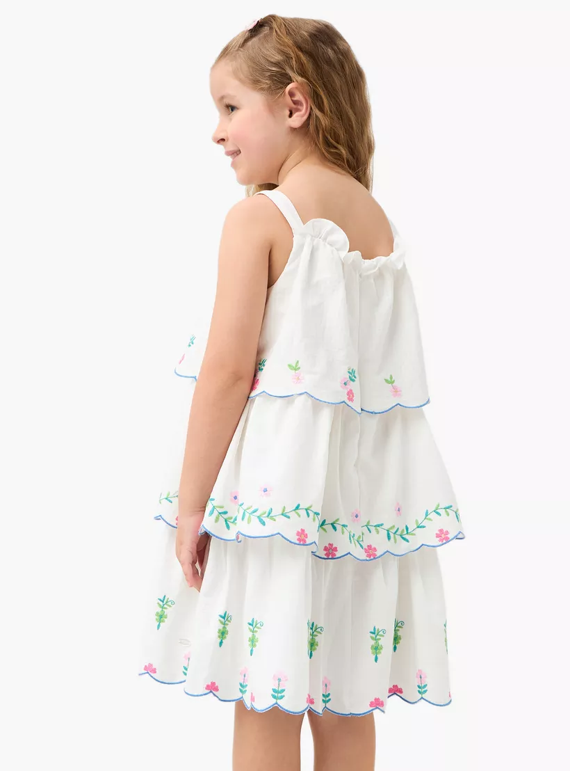 Eligo Floral Embroidered Sleeveless Tiered Dress-3