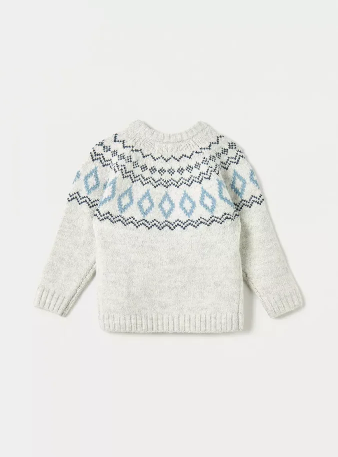 Eligo Geometric Print Sweater with Crew Neck and Long Sleeves-2