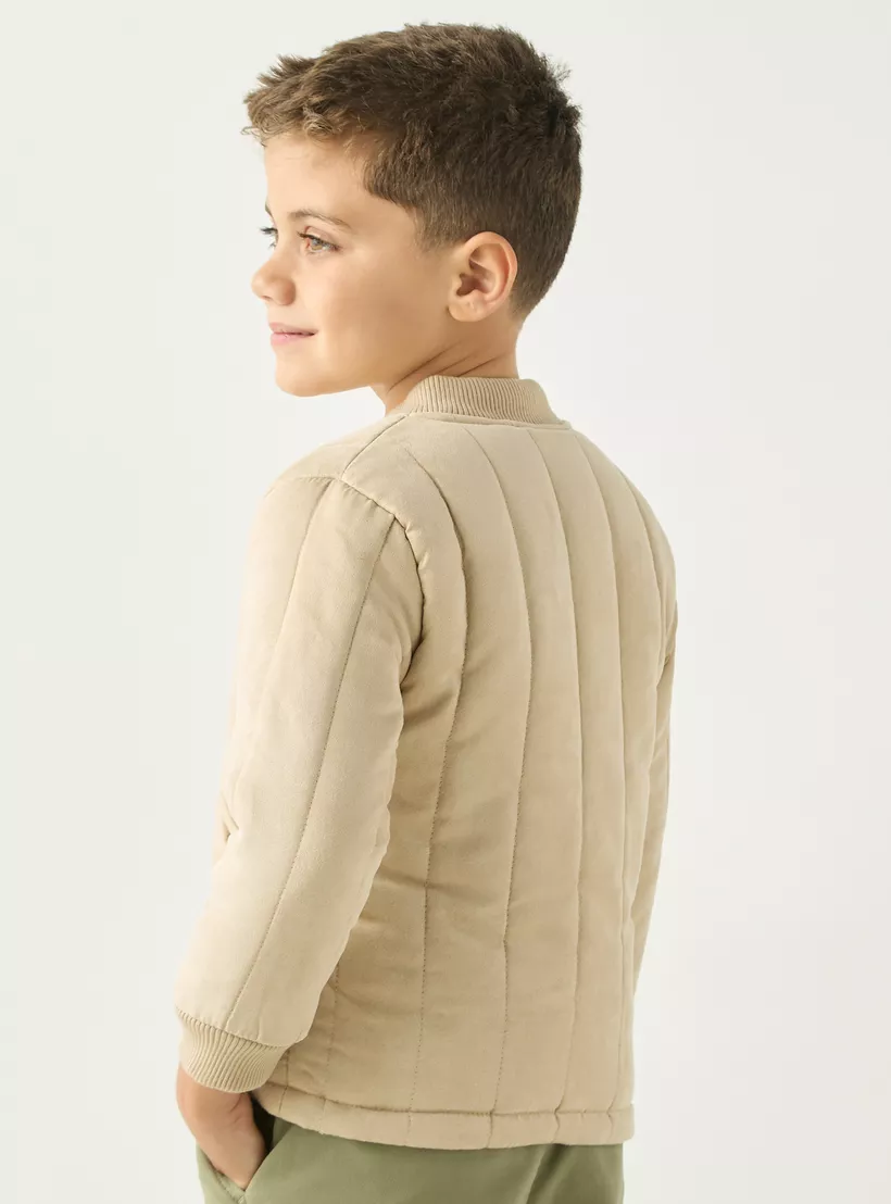 Eligo Quilted Long Sleeves Jacket with Zip Closure and Pockets-3