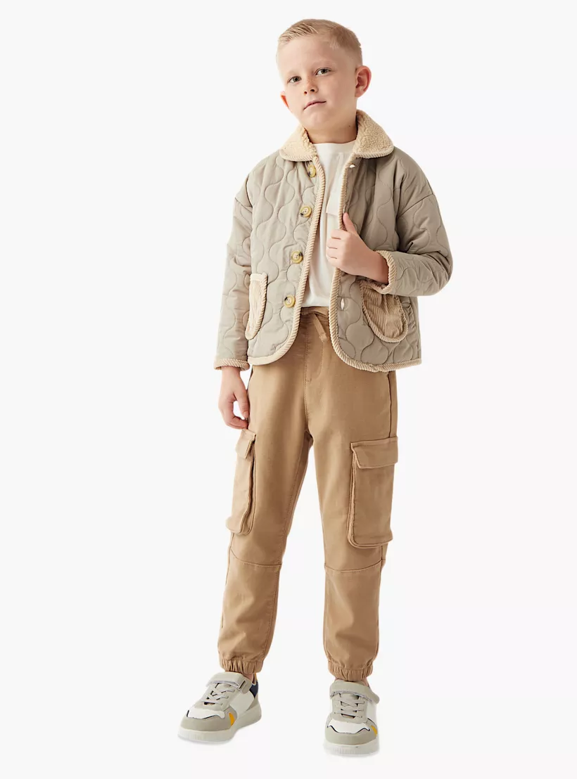 Eligo Solid Cargo Joggers with Elasticated Waistband and Pockets-2