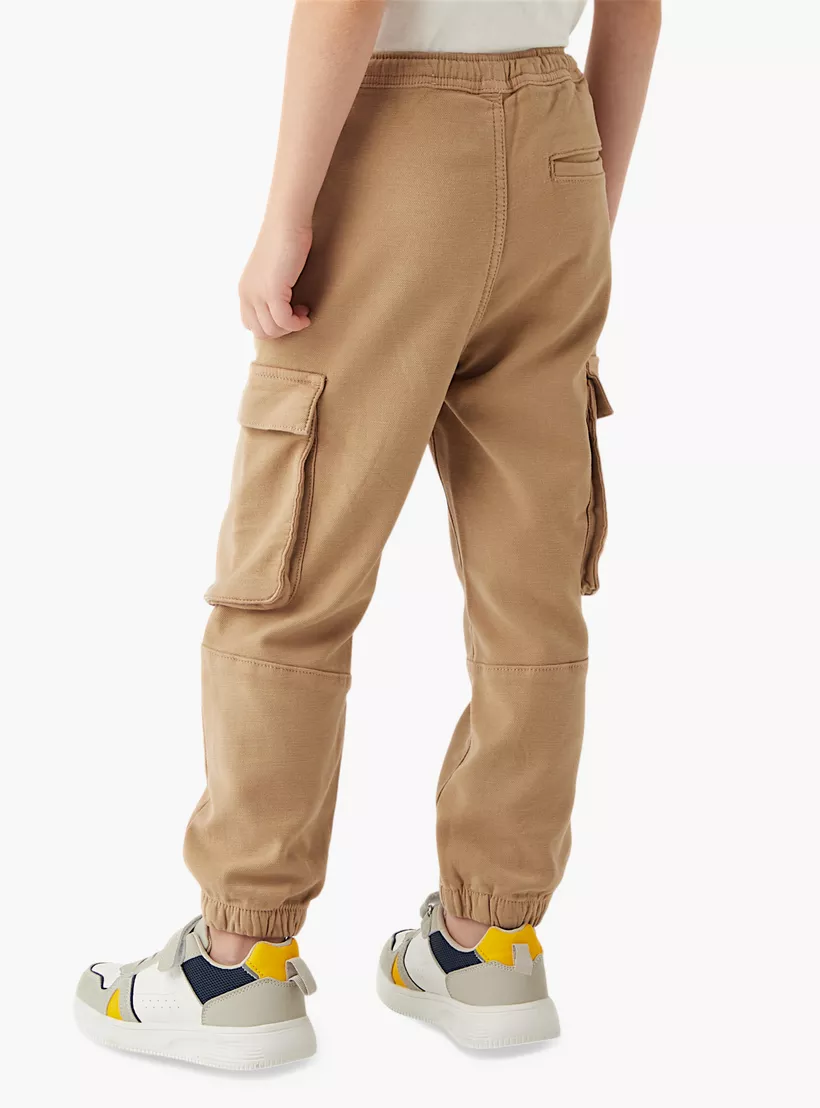 Eligo Solid Cargo Joggers with Elasticated Waistband and Pockets-3