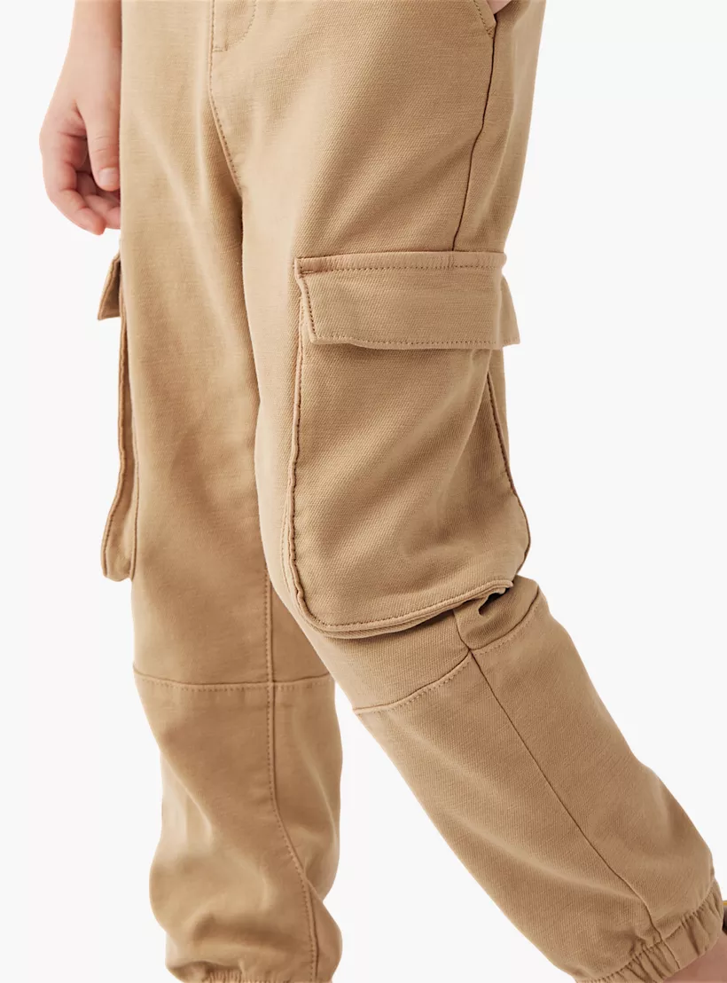 Eligo Solid Cargo Joggers with Elasticated Waistband and Pockets-4