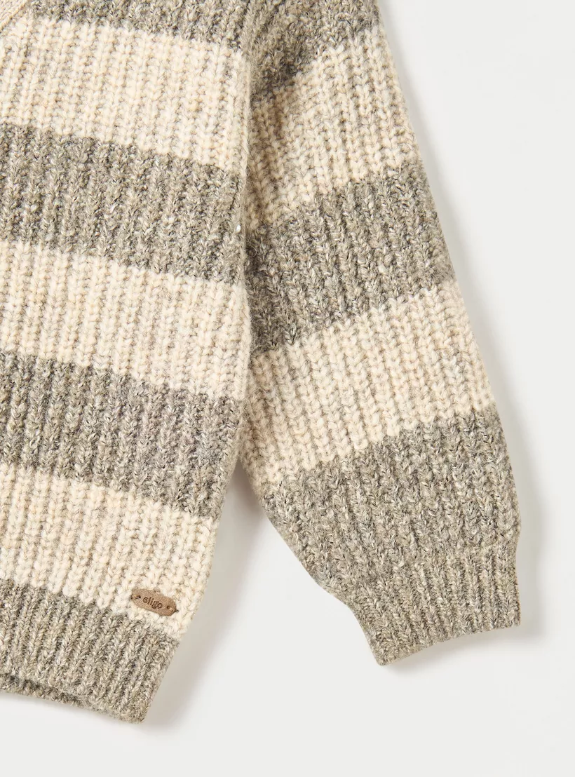 Eligo Striped Cardigan with Long Sleeves and Button Closure-