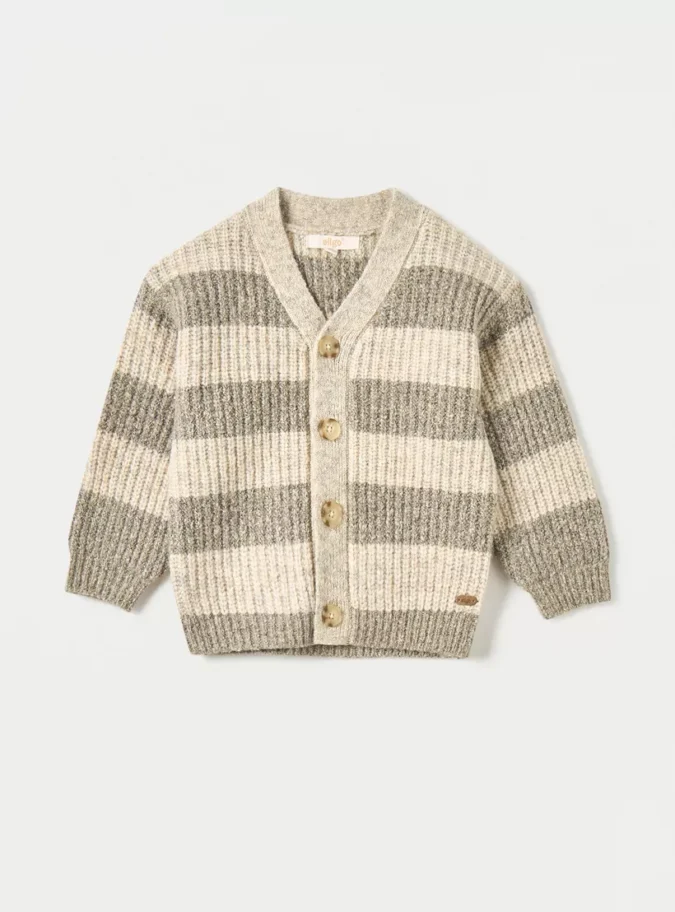 Eligo Striped Cardigan with Long Sleeves and Button Closure-1