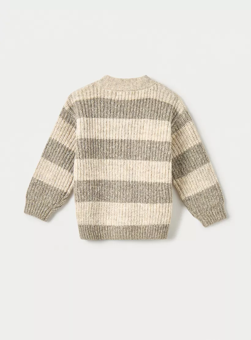 Eligo Striped Cardigan with Long Sleeves and Button Closure-2