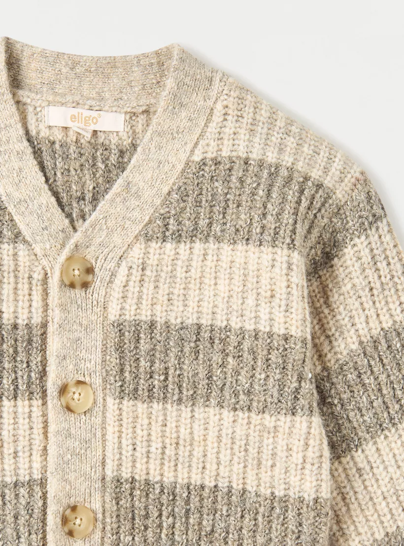 Eligo Striped Cardigan with Long Sleeves and Button Closure-3