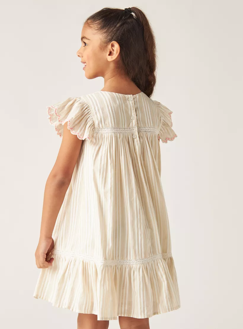 Eligo Striped Dress with Embroidered and Smocked Detail-3