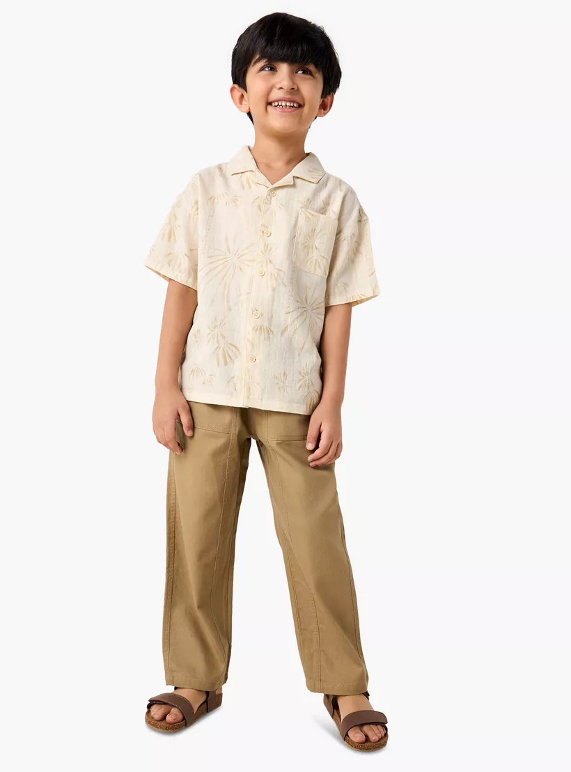 Eligo Textured Pants with Button Closure and Pockets-2