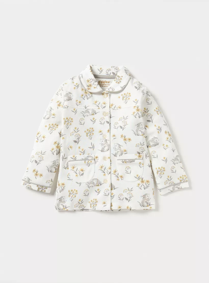 Giggles All-Over Bunny Print Shirt and Elasticated Pyjama Set-2