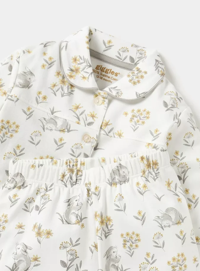 Giggles All-Over Bunny Print Shirt and Elasticated Pyjama Set-4