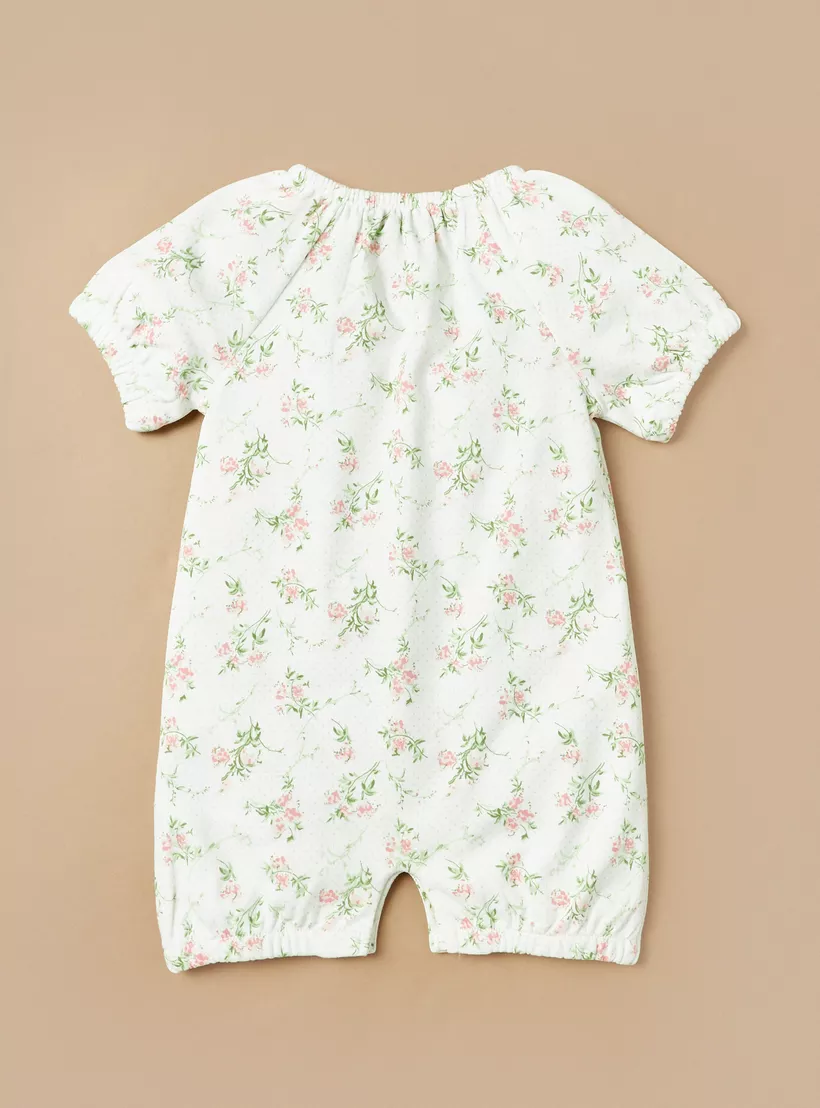 Giggles All-Over Floral Print Romper with Bow Detail-2