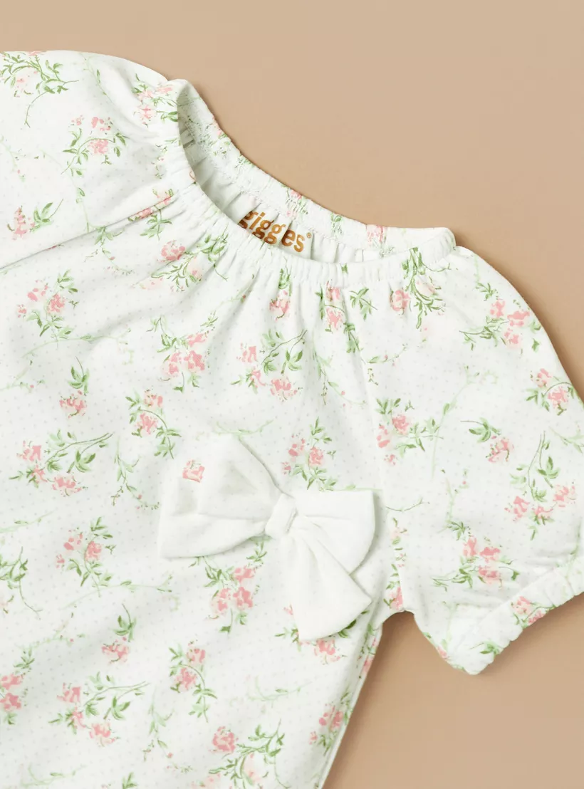 Giggles All-Over Floral Print Romper with Bow Detail-3