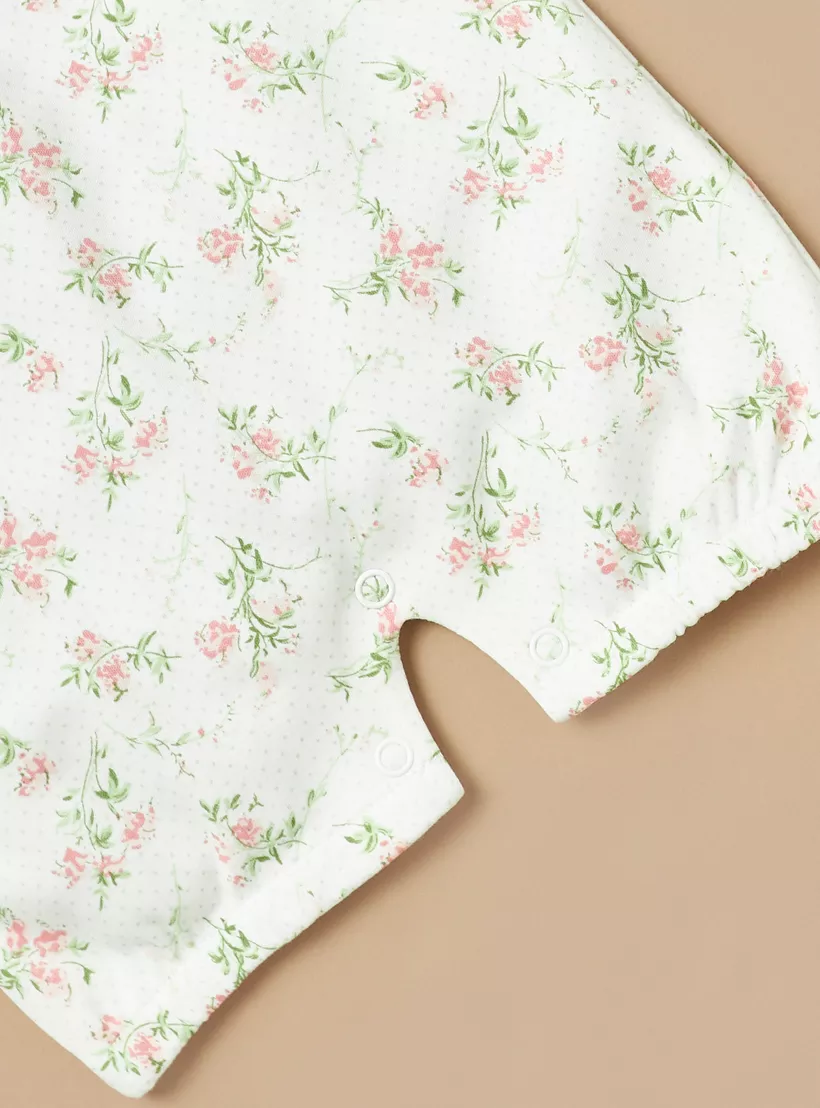 Giggles All-Over Floral Print Romper with Bow Detail-4