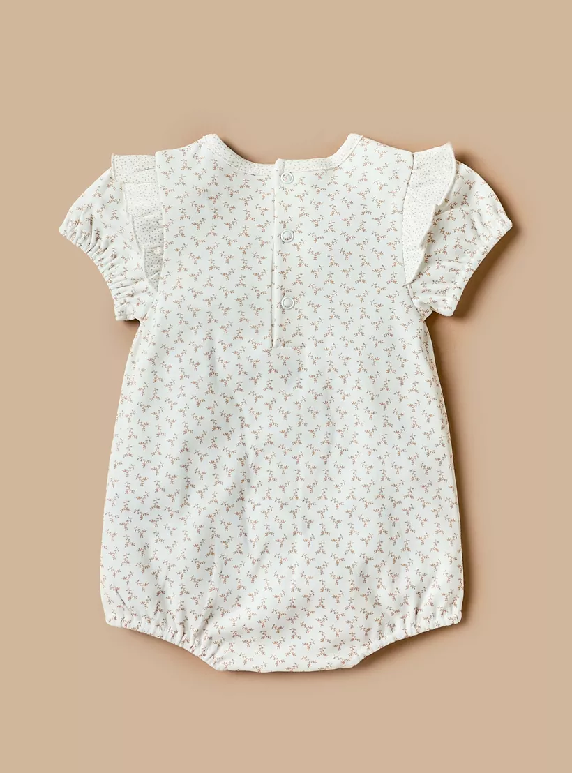 Giggles All-Over Floral Print Romper with Ruffle Detail and Snap Button Closure-2