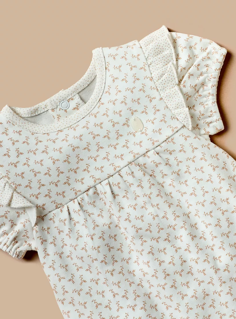 Giggles All-Over Floral Print Romper with Ruffle Detail and Snap Button Closure-3