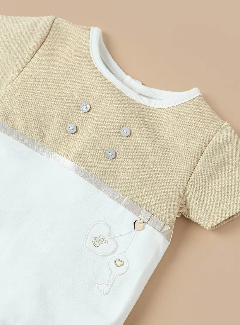 Giggles Colourblock Romper with Button Closure-2